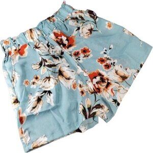 Shorts Floral Paper Bag Knit Trousers Loose Fitting Elastic Waist Side Pockets